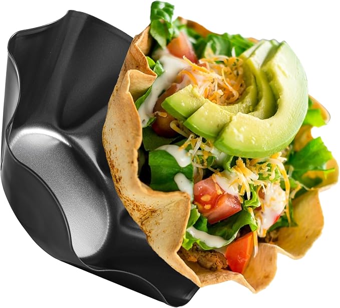 Tosnail 6 Pack Large Taco Shell Bowl, 8.5 Inch Tortilla Pan, Non-Stick Fluted Tart Mold, Salad Shell Bowl Maker for Home Baking, Salads