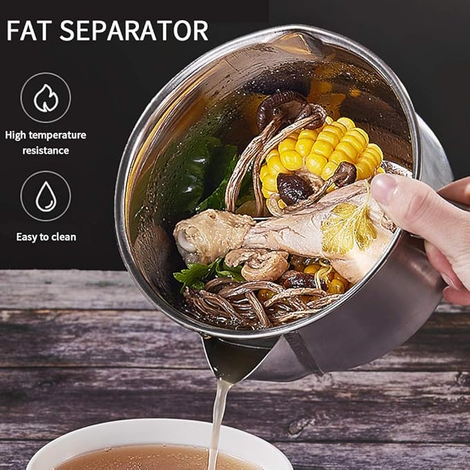 Stainless Steel Fat Separator Bowl, Large 4 Cups Gravy Separator Bowl With Handle Round Shape, 1000ml Capacity for Healthy Cooking Reduce Fat Intake(COLOR:no lid)