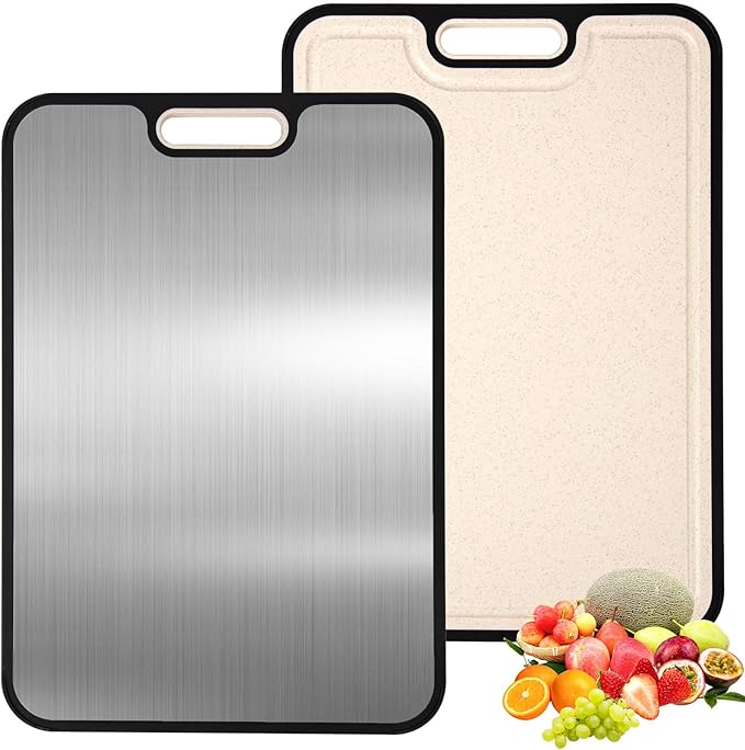 Titanium Cutting Double-Sided Kitchen Chopping Board,– Titanium & Wheat Straw PP Chopping Board, Easy to clean, Ideal for Meat, Vegetables, Fruits & Home Meal Preparation,15" x 10"