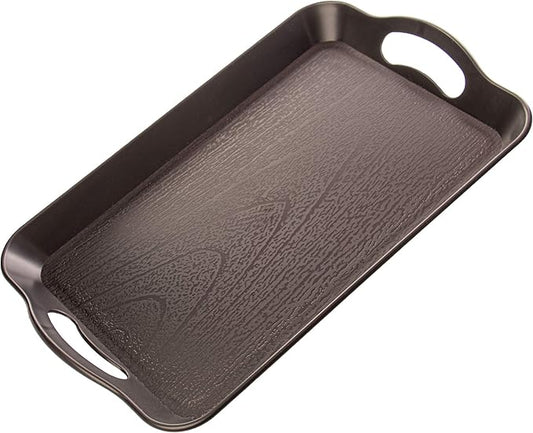 Handled Cafeteria Tray - 14" x 9" Rectangular Wood Grain Textured Plastic Food Serving TV Tray - Great for Restaurant Buffets, Diners, School Lunch, Cafe Commercial Kitchen and More (Black)