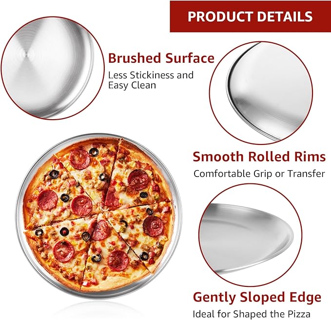 LANIAKEA 8 Pieces Stainless Steel Pizza Pans 8 Inch Round Pizza Oven Baking Serving Plate Tray Non-Stick Coating Pizza Plate for Pizza Pie Cookie, Baking, Serving, Dishwasher Safe