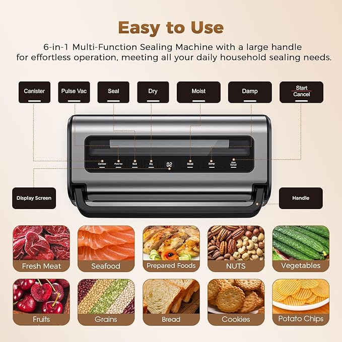 Vacuum Sealer Machine for Food, Multifunctional Automatic Food Saver for Dry, Moist & Canister Sealing, Built-in Cutter & Bag Storage | Complete Kit with 2 Rolls & 10 Bags