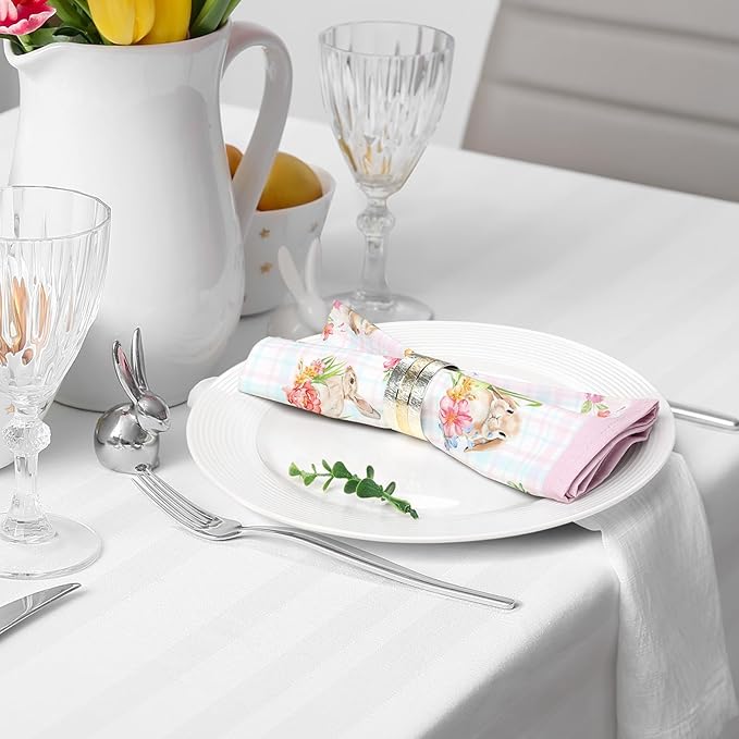 Easter Bunny Napkins, 18×18 Inch Egg Floral Dinner Cloth Napkins Set of 6, Washable Cotton Soft Absorbent Square Napkins for Dining Kitchen Party Wedding Decoration