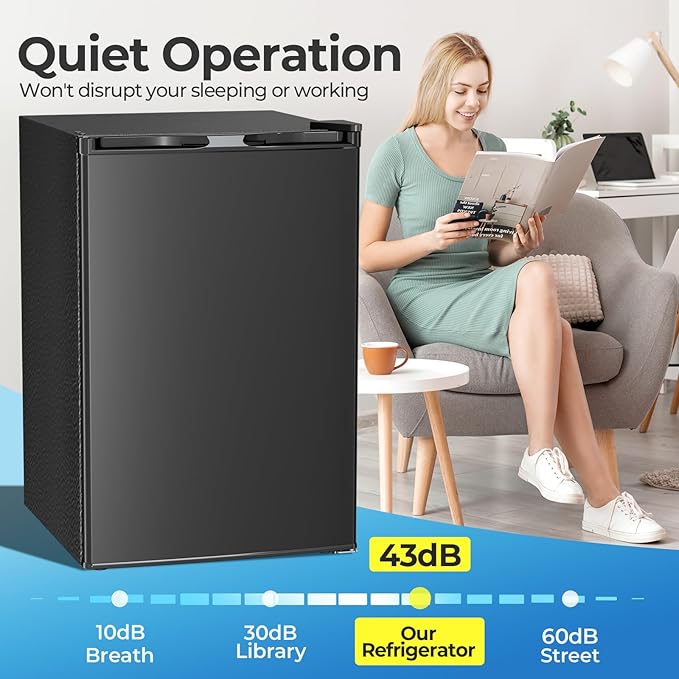 Compact Refrigerator 4.4 Cu.ft Mini Fridge, Single Door Refrigerator with Adjustable Temperature Settings, Low noise, for Bedroom, Office, Dorm Black