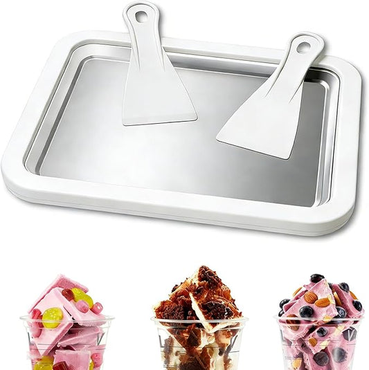Rolled Ice Cream Maker, At-Home Instant Ice Cream Maker Machine Kit with 2 Spatulas, Homemade DIY for Fun Parent-Child Activities Families (White)