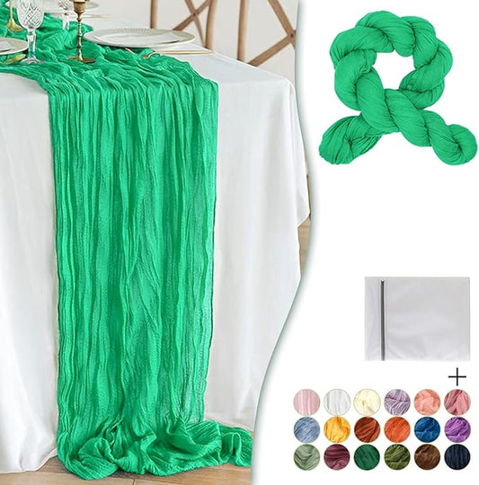 Mint Green Cheesecloth Table Runner 1 Pack 35" Boho Gauze Table Runner 120 inches Long Runner Rustic Sheer Fabric Bulk for Baby Shower Wedding Bridal Birthday Party Table Decorations