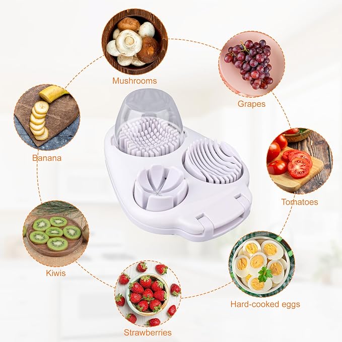 3-in-1 Egg Slicer with Cleaning Brush, 3 Slice Modes Egg Cutter Stainless Steel Dicer Multipurpose Kitchen Chopper Utensil for Hard Boiled Eggs Strawberry Tomato Butter Mushroom