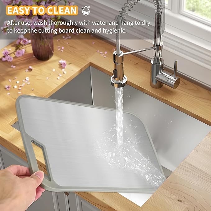 LIHOOOOM Cutting Board for Kitchen, Stainless Steel Cutting Board Easy to Clean,Double Sided Large Cutting Boards 13.4 X 9 inch,Dishwasher Safe