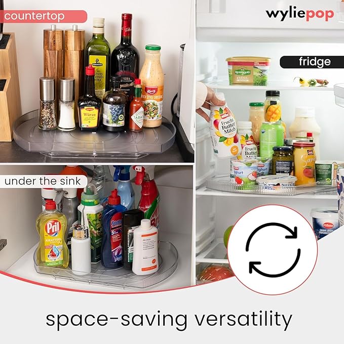 Lazy Susan for Refrigerator - 360° Turntable Refrigerator Organizer and Storage Tray for Fridge, Cabinet & Pantry - Rectangle Lazy Susan (16.5"x11.5"x1.5") (2 Pack)