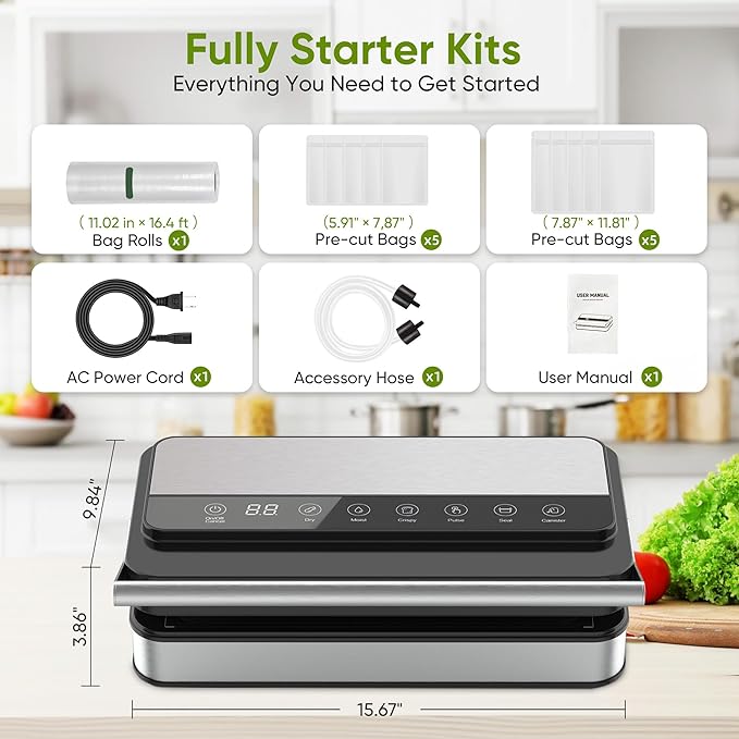 85Kpa Food Vacuum Sealer with Digital Timer, Built-in Cutter, and Storage Box