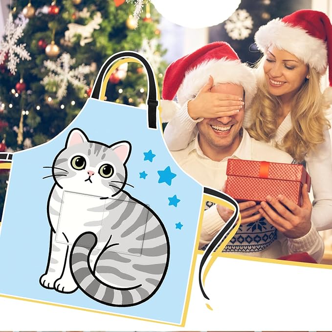 Funny Cat Apron with 2 Pockets Waterproof for Men Women Kitchen Garden Decor
