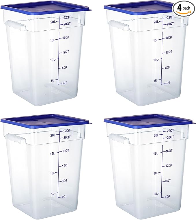 FSUON 4 Pack Clear Food Storage Containers with Lids and Handles Polycarbonate Square Commercial Food Containers, NSF (22Qt)