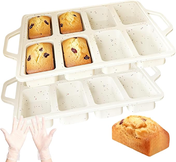 2Pack Silicone Mini Loaf Pans with Metal Frame, Nonstick 8 Cavity Mini Loaf Pans, Small Bread Pans for Baking, Tiny Meatloaf Pan with Metal Reinforced Frame for Baking Cornbread, Brownie