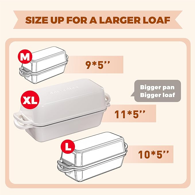 Articasting 11x5 Inch Cast Iron Bread Loaf Pan With Lid, 5.8 Qt Large Loaf Pan for Sourdough Bread Baking, Heavy Duty Dutch Oven Bread Pan For a Crispy Crust (Cream White)