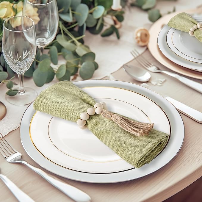 APTWOW Napkin Rings Set of 20, Wooden Napkin Rings, Wood Bead Napkins Rings for Easter Table Decor, Farmhouse Napkins Rings for Boho Table Decor, Spring Banquet, Wedding, Holiday Dinner Party