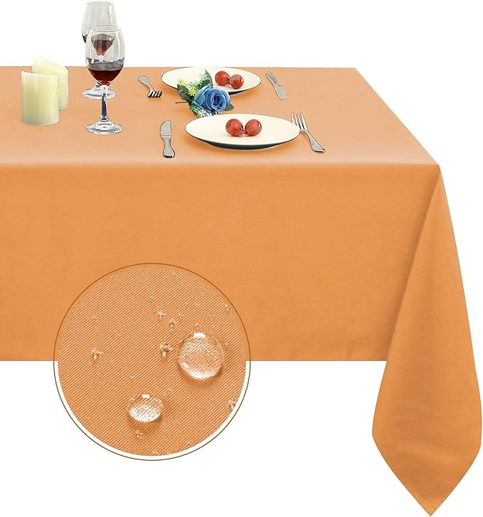 Obstal 210GSM Rectangle Table Cloth - Heavy Duty Water Resistance Microfiber Tablecloth, Decorative Fabric Table Cover for Outdoor and Indoor Use (Orange, 60 x 84 Inch)