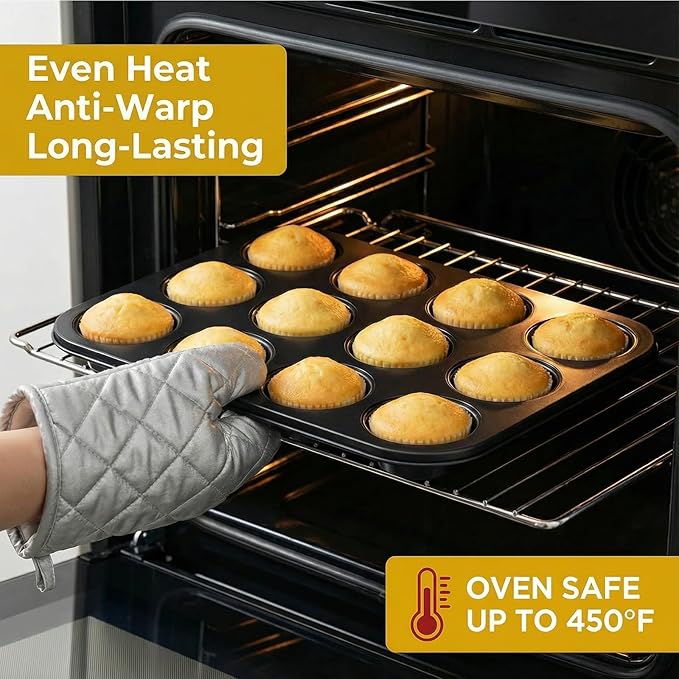 Flajepetals 2 Pack Muffin Tin,Nonstick Cupcake Pan Set,Carbon Steel 12 Cupcake Tray,Cupcake Pans for Baking, Cup Cake Pans for Baking