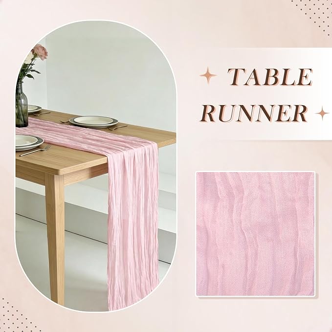 3 Pack Pink Cheesecloth Table Runner -17×120 Inch Gauze 10 FT Long Cheese Cloth Table Runners for Bridal Wedding Party Baby Shower Holiday Birthday Home Easter Decor (Pink, 3PC)