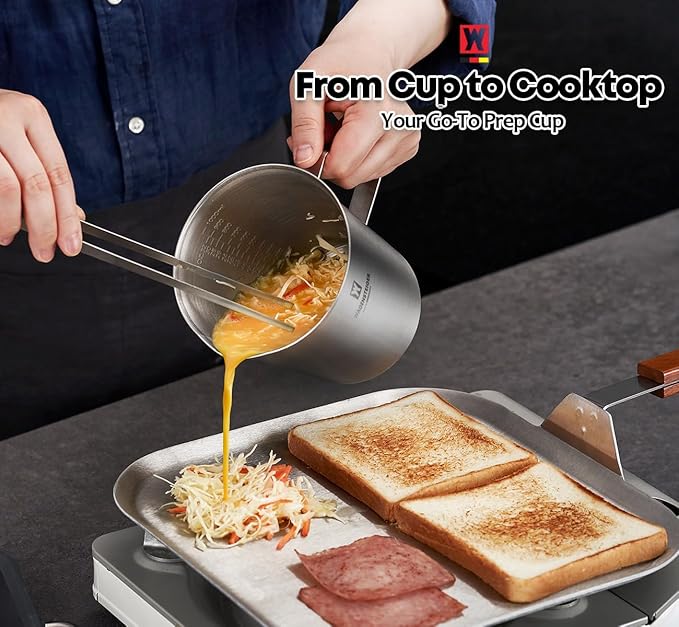 18/8 Stainless Steel Measuring Cup: Metal Measuring Pitcher with Engraved Oz & ml Markings, Precision Pour Spout & Sturdy Handle – Baking, Coffee & Barista Use (500ml / 16.9Oz)