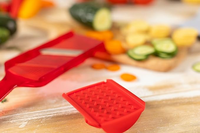 KUHN RIKON Adjustable Mandoline with Hand Guard, Red