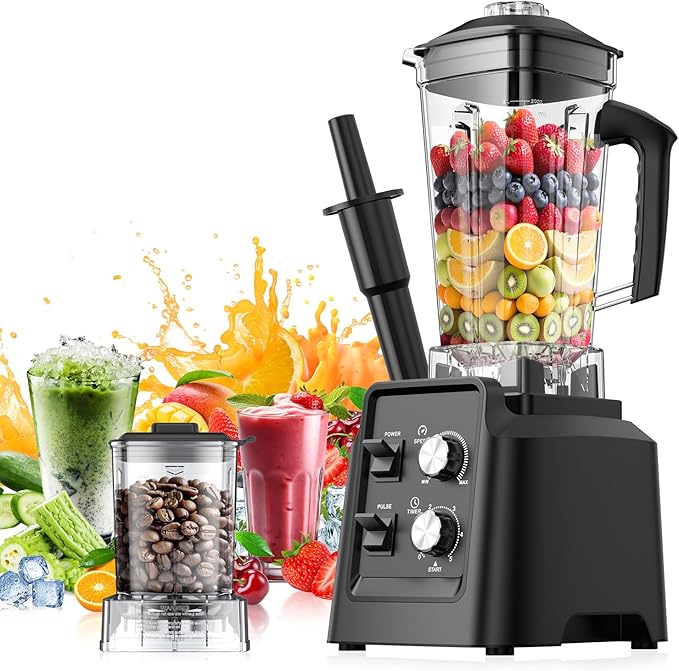Blender, 68Oz. Countertop Blenders with 20Oz. Grinder, 28000 RPM Kitchen Blender for Smoothies, Ice Crushing, Frozen Fruits, Self-Cleaning, Speed Adjustable. Black