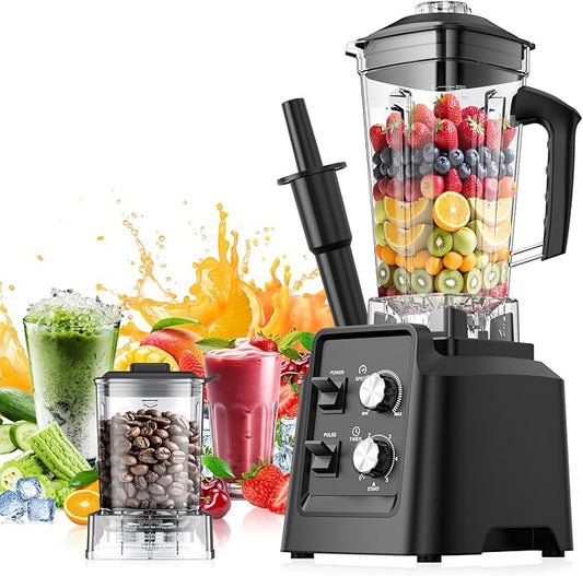 Blender, 68Oz. Countertop Blenders with 20Oz. Grinder, 28000 RPM Kitchen Blender for Smoothies, Ice Crushing, Frozen Fruits, Self-Cleaning, Speed Adjustable. Black