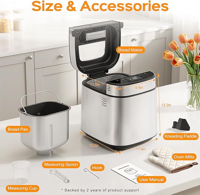 2.5LB Bread Maker with Built-in Electronic Scale, 25-in-1 Bread Machine, Beginner-Friendly with Adjustable Baking & Fermentation, Non-Stick Easy-Clean Pan,Quiet,15H Delay, Recipes, Ivory White