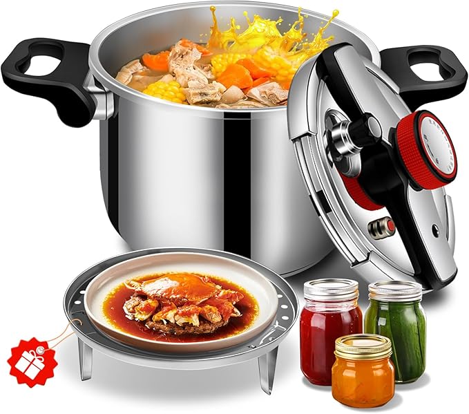 KAIVESEA 8.46 Quart Pressure Cooker Stainless Steel, Commercial Stove Top Pressure Cooker Pot, One-Hand Locking, Compatible with Gas & Induction, Fast Cooking for Large Meals, Dishwasher Safe