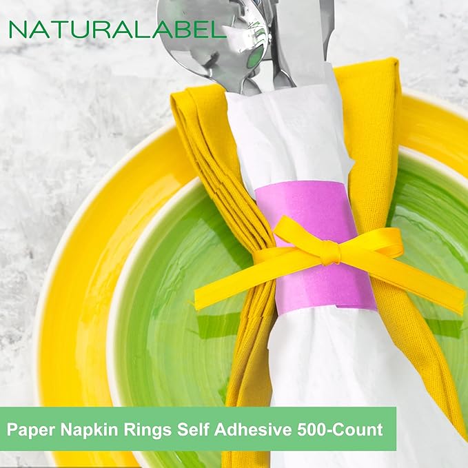 NATURALABEL 500 PCS Paper Napkin Rings with Box, Self-Adhesive Napkin Bands, for Family Meal, Birthday Party, Wedding, Celebration (Pink)