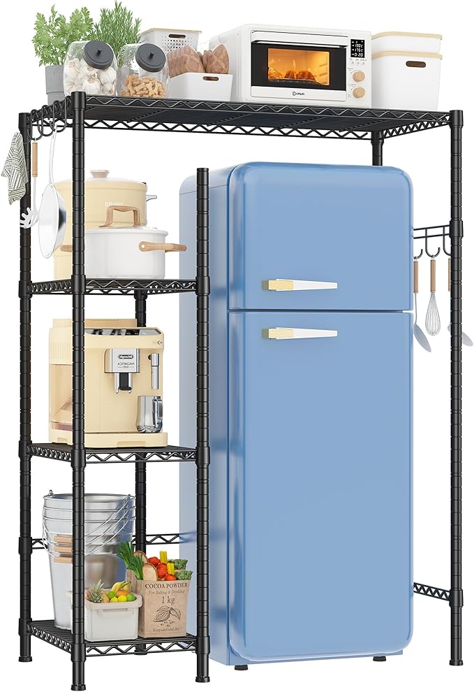 REIBII Mini Fridge Stand Small Refrigerator Storage Shelves,4 Tier Space-Saving Coffee Bar Cabinet, Adjustable Utility Microwave Stand Storage,Shelf for Dorm Kitchen Living Room,38.1Wx18.11Dx52.36H