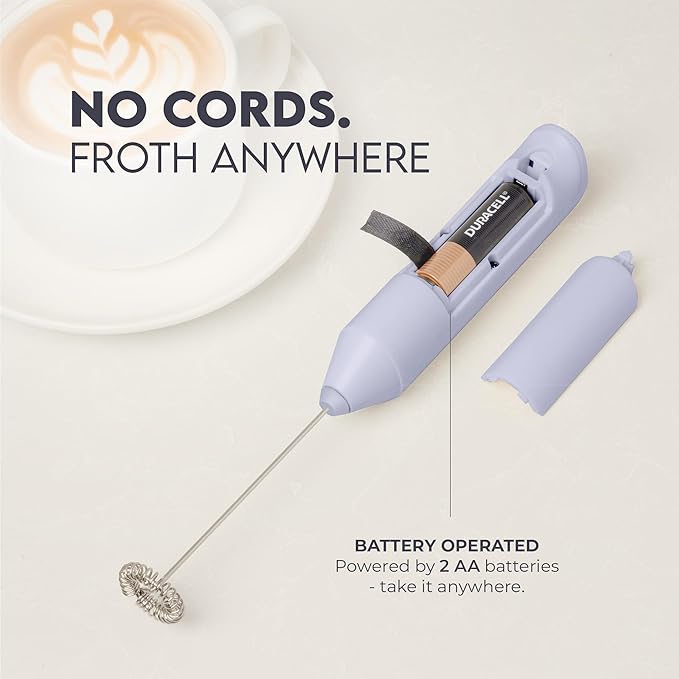 Zulay Kitchen Powerful Milk Frother Handheld with 2 Duracell AA Batteries – Ultra Fast Frother Wand Electric Drink Mixer for Coffee, Lattes, Cappuccinos, Matcha & Hot Chocolate – Portable Foam Maker