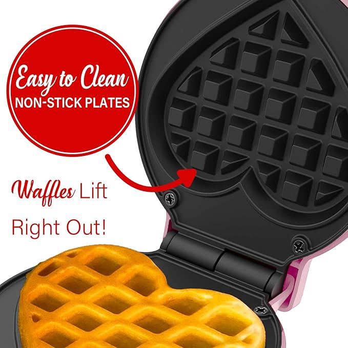 Brentwood 5” Non-Stick Mini Maker for Waffles, Keto Chaffles, Hash Browns, and More (Pink Heart)