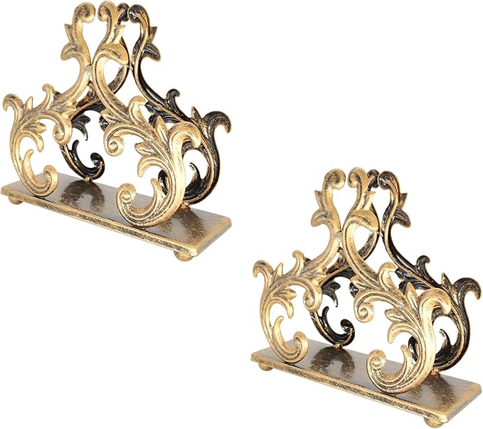 Owlgift Baroque Bronze Napkin Holder Set of 2 – Decorative Metal Tissue Rack for Tabletop, Mail, or Bill Organizer – 6 x 2 x 5.3 Inches, Rustic Finish for Home or Restaurant Use