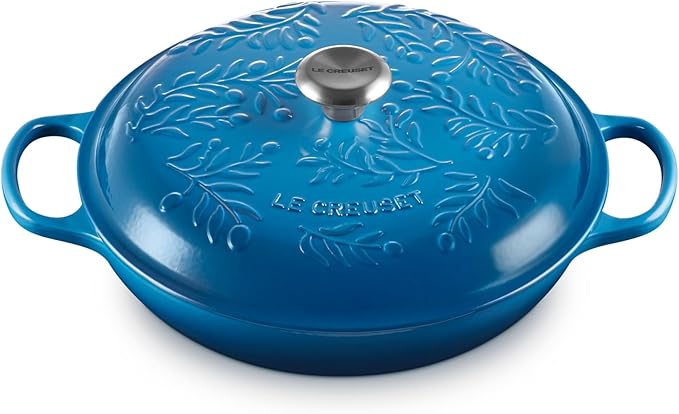 Le Creuset Olive Branch Collection Enameled Cast Iron Signature Braiser, 3.5 qt., Marseille with Embossed Lid
