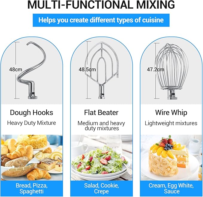 Ekway 60Qt Commercial Food Mixer, 3500W Heavy Duty Dough Mixer 3-Speeds Adjustable,Electric Commercial Stand Mixer with Stainless Steel Bowl for Kitchenaid Bakery and Pizzeria,220V