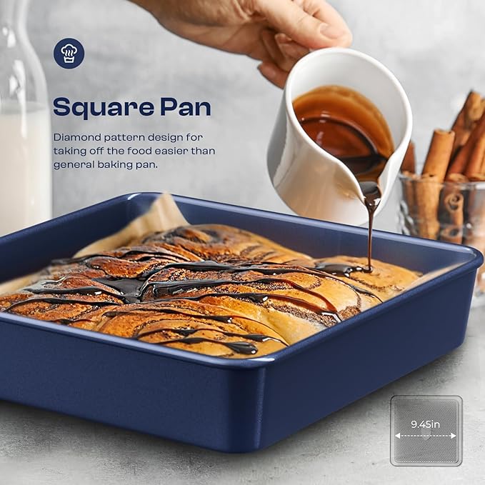 Slow Slog Baking Pans Set 8-Piece Bakeware Sets, Baking Sets for Cooking Nonstick Oven Pan Set, Baking Sheet Set, Cookie Sheets for Baking, Muffin Pan, Ceramic Coated Blue