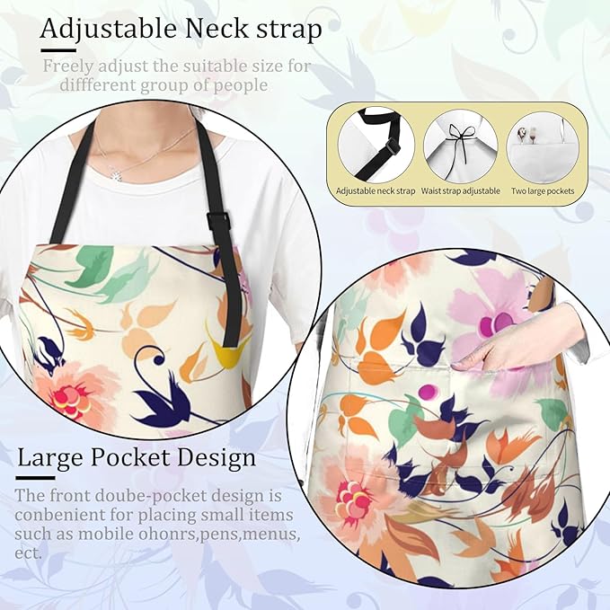 Camo Rose Apron for Women with Floral,28x33in,Goth Kitchen Aprons with 2 Pockets, Oxford Fabric,Green Leaves Adjustable Apron for Cooking Baking Gardening Chef,Gifts for Mom Wife