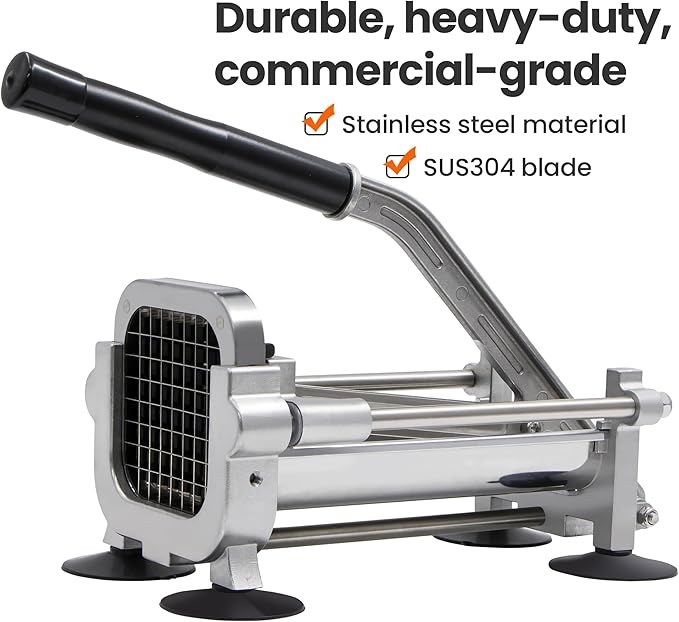 Tongdayi French fry cutter with two blades (1/2 inch and 3/8 inch), commercial stainless steel French fry slicer, suitable for whole potatoes, carrots, and cucumbers,fries cutter,potato slicer