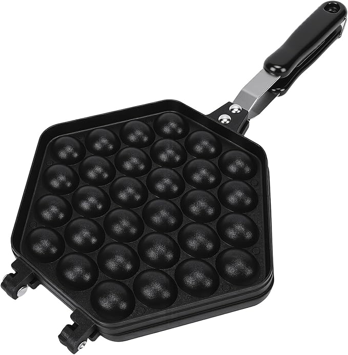 TOPINCN Bubble Waffle Pan, Double Sided Stovetop Bubble Waffle Maker with Anti Stick Coating and Anti Scald Handles, for Home Commercial Use