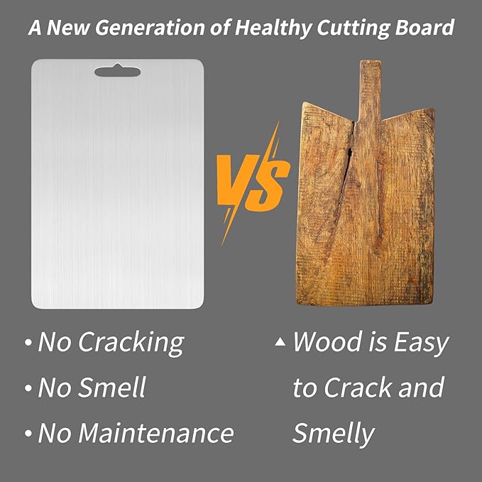Cutting Board Double Sided for Kitchen, Food-Grade 304 Stainless Steel Chopping Pad Suitable for Meat Fruit Vegetables (Small (11.4 x 7.9 inch))