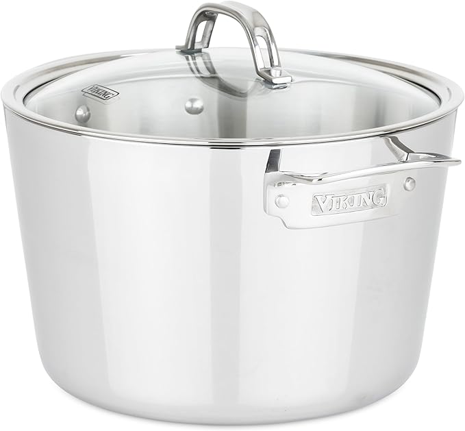 Viking Contemporary 3-Ply Stainless Steel Stock Pot, 8 Quart Soup Cooking Pot with Lid, Kitchen Cookware