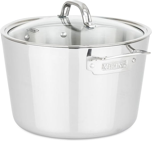 Viking Contemporary 3-Ply Stainless Steel Stock Pot, 8 Quart Soup Cooking Pot with Lid, Kitchen Cookware