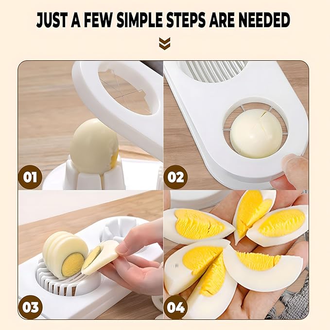Generic 2 in 1 stainless steel wire egg slicer; cooked egg slicer; egg cutter; strawberry slicer; multi-purpose egg slicer; suitable for slicing soft fruits, etc., 7.87L*3.54W*1.18H, White