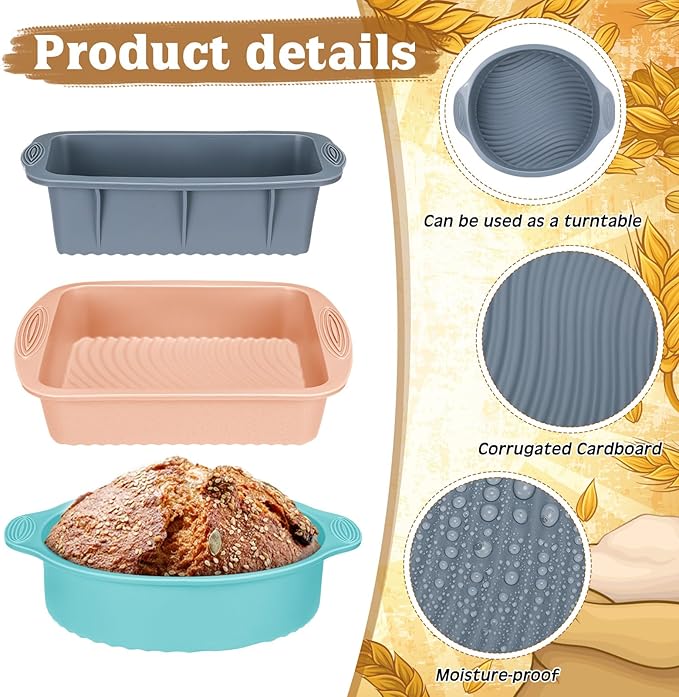 Baderke 9 Pack Silicone Baking tray Set Includes Silicone Round Cake Pan, Square Cake Pan and Bread Loaf Mold, Non Stick, Easy Release, Heat Resistant for Baking Cakes Brownies Cheesecakes