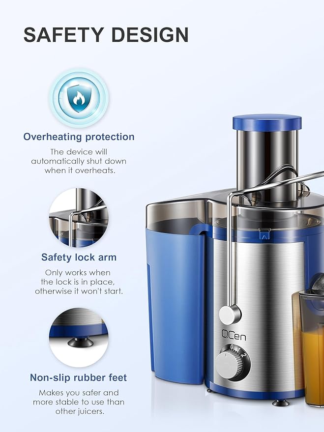 Juicer Machine, 800W Centrifugal Juicer Extractor with Wide Mouth 3” Feed Chute for Fruit Vegetable, Easy to Clean, Stainless Steel, BPA-free (Blue)