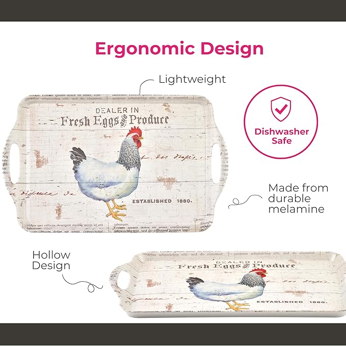 Pimpernel On The Farm Melamine Tray – (17.75" x 13") Rustic Farmhouse Platter with Fresh Produce & Egg Stand Artwork, Durable Serving Piece for Dining, Kitchen, Snacks & Entertaining
