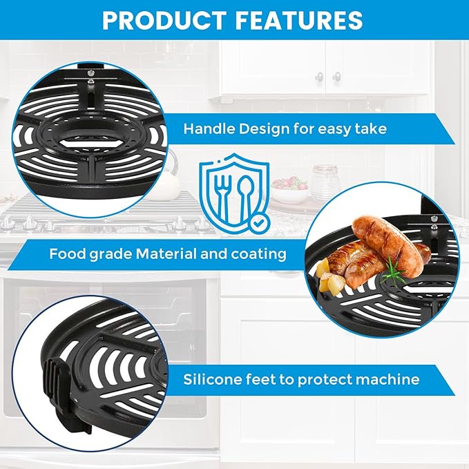 Air fryer Grill Plate for Ninja FD302 6.5 Qt FD101 5 Qt FD401 8 Qt Air Fryer, 9.7' Air Fryer Grill Pan Crisper Plate Replacement Parts for Ninja OP302 OP305 FD305 Tray Rack Accessories