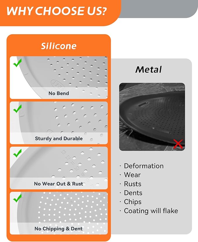 LYNG Pizza Pans 16 Inch 2 Pack Silicone Round Pizza Pan With Holes,Nonstick Pizza Tray, Dishwasher Safe, Suitable For Home Kitchen Dark Baking Red