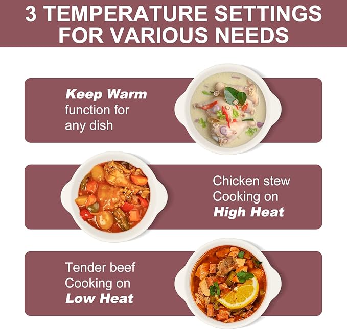 MAGNIFIQUE Small 5 Quart Round Casserole Programmable Slow Cooker with Glazed Ceramic Liner, Food Warmer Perfect Kitchen Small Appliance for Family Dinners, Red