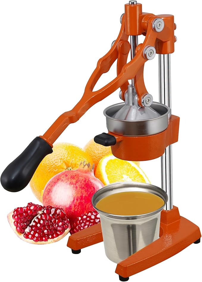 19 Inch Height Extra Tall Commercial Heavy Duty Cast Iron Hand Press Manual Orange Citrus Lemon Lime Grapefruit Pomegranate Fruit Juice Squeezer Machine with Stainless Steel Cup
